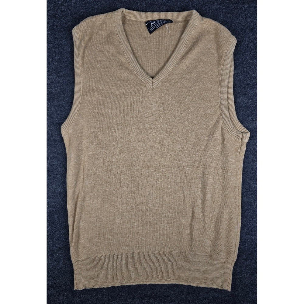 Jantzen Women's Tan Beige V-Neck Sweater Vest Preppy Knit Minimalist Size M